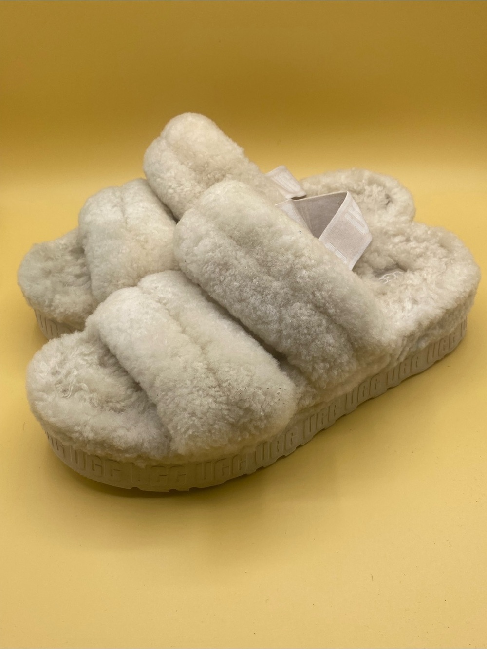 UGG Cream Shearling Double-Strap Slide Sandals